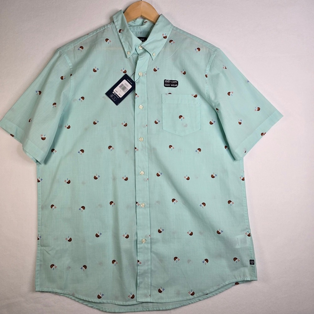 Chaps Mens Large Short Sleeve Button Down Shirt Mint Green Coconut Print NWT